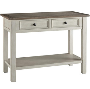 lot 10409 image: Signature Design by Ashley Bolanburg Farmhouse Rectangular Two Tone Sofa Table, Antique Cream