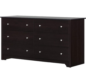 lot 10410 image: South Shore Vito Collection 6-Drawer Double Dresser, Chocolate with Matte Nickel Handles