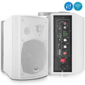 lot 10417 image: Pyle PDWR53BTWT - Wall Mount Speaker System - Active Powered Wall Mount Home Speakers MP3AUXRCA Input (5.25�� -inch 300 Watt MAX)