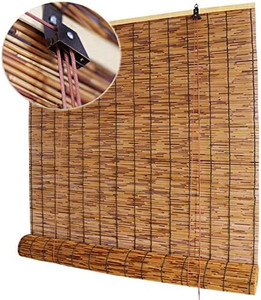 lot 20020 image: Brown Bamboo Window Shade Roller Blinds Patio Sunshade Light Filtering Reed Roll Up Blind Custom Roman Shades