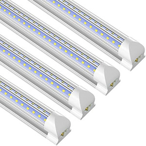 lot 20022 image: SHOPLED 8FT LED Shop Light Fixture, 72w 9360 Lumens 6000K Cool White,High Output Tube Light, Double Sided V Shape T8 Integrated 8 Foot Led Bulbs for Cooler, Garage, Warehouse, Clear Cover 4 Pack