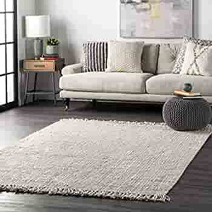 lot 20033 image: nuLOOM Hand Woven Chunky Natural Jute Farmhouse Area Rug, 7 ft 6 in x 9 ft 6 in, Off-white