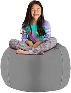 lot 20041 image: Posh Stuffable Kids Stuffed Animal Storage Bean Bag Chair Cover - Childrens Toy Organizer, Large 38 - Solid Gray AND Bean Bag Chair interior stuffing.