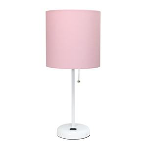 lot 20061 image: Limelights - Stick Lamp with Charging Outlet and Fabric Shade - WhitePink