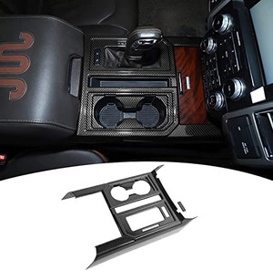 lot 30317 image: JeCar Center Console Gear Shift Cup Holder Panel Cover Trim Decoration Frame for 2015-2020 Ford F150 (Carbon Fiber Look)