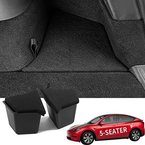 lot 30325 image: Kingna Fit Tesla Model Y 2020 2021 2022 Rear Trunk Storage Box Trunk Organizer Side Packets Tray Bins For Tesla Model Y Accessories (5-Seater, Upgrade)
