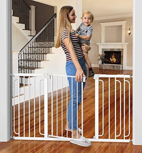 lot 30328 image: Cumbor 46�Auto Close Safety Baby Gate & Cumbor Extra Tall and Wide 57-Inch Child Gate, Easy Walk Thru Dog Gate for The House, Stairs, Doorways, Pressure Mounted Safety Child Gate for Kids Toddler