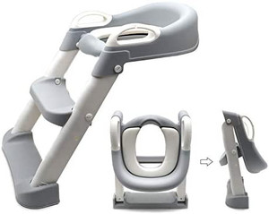 lot 30335 image: SMT- Classic Potty Training Toilet Ladder Seat With Upgraded Cushion Step Stool Ladder Toilet ChairToilet Trainer for Baby Toddler Kids Children In Gray PN ET-BABY002-GRAY-C