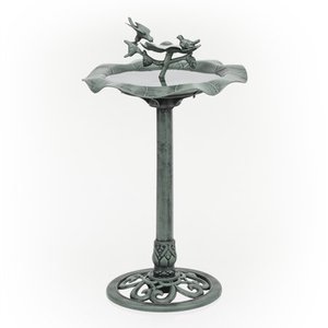 lot 30336 image: Alpine Corporation Plastic Bird Bath Feeder for Yard and Garden Green