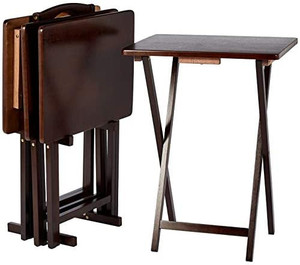 lot 30350 image: Classic TV Dinner Folding Trays with Storage Rack - 4-Pack, Espresso