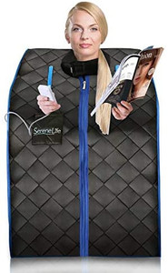 lot 40818 image: SereneLife AZSLISAU10BK Infrared Home Spa One Person Sauna with Heating Foot Pad and Portable Chair, Blac