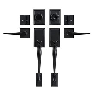 lot 6063 image: GUA OYH Double Front Door Handle Matte Black Double Door Lock Keyed Dummy Door Lock Set with Handle Lever for Front Door or Office Door (L361516-B-S118)