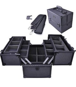 lot 6064 image: BYOOTIQUE 14 inch Makeup Train Case Pro Adjustable 6 Trays Cosmetic Case Storage Organizer Box with Lock Compartments Large Black