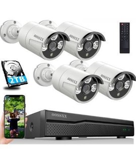 lot 6068 image: HD 3K 5.0MP AI Detected POE Security Camera Systems, OOSSXX 8 Channel Outdoor Surveillance Video System, 4pcs IP67 Waterproof Cameras with Audio