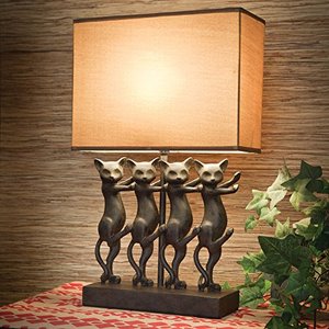 lot 6069 image: Bits and Pieces - Dancing Cat Lamp - Animal Shaped Table Lamp - Dancing Kitty Cats - Resin Kitty Dancers Lamp Shade is Linen Like Texture - Without Shade It Measures 17-14 X 8-14 X 3-12