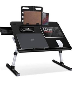 lot 6111 image: Laptop Bed Tray Table, SAIJI Adjustable Bed Desk for Laptop, Lap Desk for Laptop, Extra Large Super Stable Foldable Laptop Stand with Drawer for Eating, Working, Writing, Gaming, Drawing(Black)