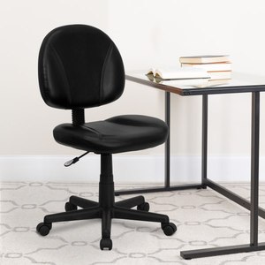 lot 6120 image: Flash Furniture - Mid-Back LeatherSoft Swivel Ergonomic Task Office Chair with Back Depth Adjustment - Black