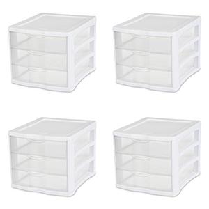 lot 6121 image: Sterilite 17918004 3 Drawer Unit, White Frame with Clear Drawers, 4-Pack
