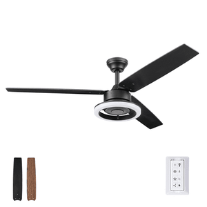 lot 6125 image: Prominence Home 52 Orbis Matte Black Remote Control Ceiling Fan 3 Blades LED Ring