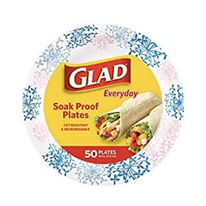 lot 6164 image: Glad Round Disposable Paper Plates for All Occasions  Soak Proof, Cut Proof, Microwaveable Heavy Duty Disposable Plates  8.5 Diameter, 50 Count Bulk Paper Plates, Pink Hydrangea  Glad Paper Plates (B01G9DOK66)