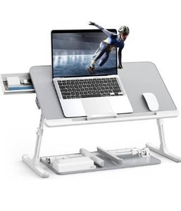 lot 6168 image: SAIJI Laptop Bed Tray Table,Laptop Lap Desk for Bed,Adjustable Foldable Table Stand with Storage Drawer for Couch Eating,Working,Gaming,PVC Leather Non-Slip Desktop,Fit with 17 Laptop(Large,Gray)