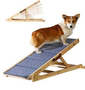 lot 64944 image: Daerky Double Skid Dog Ramp, 42in Long and 17.3in Wide. Foldable Wooden Pet Ramp for All Small, Medium and Large Dogs with 5 Height Adjustments (23, 21, 19, 16, 13in).