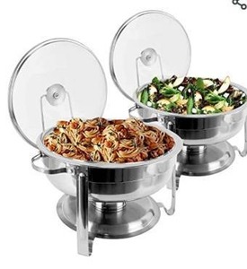 lot 64948 image: BriSunshine Stainless Steel Chafing Dish Buffet Set, 4 Quart Food Warmer for Parties, Round Chafing Dishes with Glass Lid & Holder for Weddings Parties Banquets Catering Events (Set of 2)