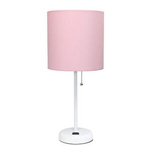 lot 64963 image: Limelights LT2024-POW Stick Charging Outlet Table Lamp, White BaseLight Pink Shade
