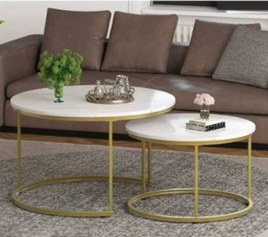 lot 6184 image: Yechen Coffee Table for Living Room, Modern Nesting Side Coffee Tables, Contemporary Accent Coffee and Snack End Table for Living Room,31 inch, White Table Top with Gold Metal Frame