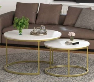 lot 6185 image: Yechen Coffee Table for Living Room, Set of 2 Modern Nesting Side Coffee Tables, Contemporary Accent Coffee and Snack End Table for Living Room,31 inch, White Table Top with Gold Metal Frame