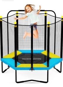lot 6199 image: VANVUSON 4.5FT Kids Trampoline for Indoor Outdoor, Toddler Mini Trampoline with Folding Handle, Enclosure Net and Safety Mat, Birthday Gifts for Boys and Girls, Ages 3-10