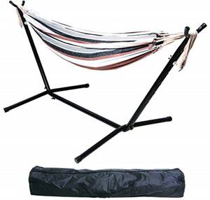 lot 6200 image: BalanceFrom Double Hammock with Space Saving Steel Stand and Portable Carrying Case, 450-Pound Capacity