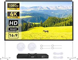 lot 6202 image: Projector Screen with Stand 120 inch Outdoor Indoor Projection Screen, Osoeri 169 4K Portable Double-Sided Front Rear Projections Movies Screen with Carry Bag for Home Theater Office Backyard Travel