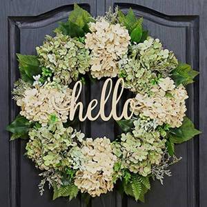 lot 6220 image: QUNWREATH Spring Wreath for Front Door Wreath 18 Inch Green Hydrangea Wreath Summer Wreath Handmade Hello Wreath Farmhouse Wreath Grapevine Wreath