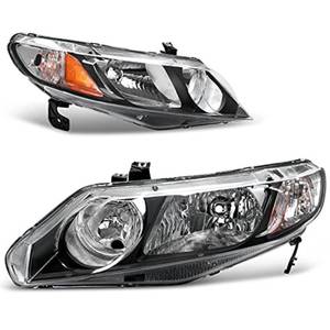 lot 6234 image: AUTOSAVER88 Headlight Assembly Compatible with 06 07 08 09 10 11 Civic Sedan 4-Door Headlamp with Amber Park Lens Black Housing Amber Reflector
