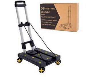 lot 6249 image: IMETRX 5 Rotate Wheels Folding Hand Truck,(90KG200LBS) Heavy Duty Foldable Dolly, Portable Fold Up Cart with 2 Elastic Ropes, Lightweight Collapsible Cart for Moving Luggage, Travel, Shopping, Office
