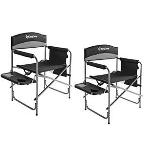 lot 6257 image: KingCamp 2 Pack Heavy Duty Camping Chair Folding Director Chair Supports 400lbs Oversized Camp Chair for Adults Padded Seat Lawn Folding Chair with Side Table and Side Pockets (BlackMedium Grey)