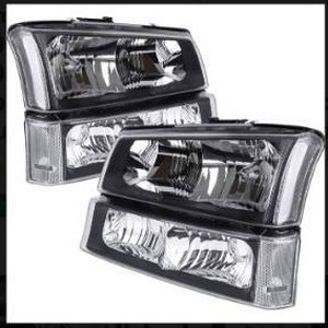 lot 6276 image: POLLY WALES Headlights Assembly Compatible with 2003 2004 2005 2006 Chevy Silverado 150025003500 Headlamp Replacement Left and Right - Black Housing Clear Lens Clear Reflector
