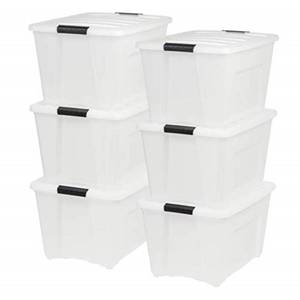 lot 6288 image: IRIS USA 53 Qt. Plastic Storage Bin Tote Organizing Container with Durable Lid and Secure Latching Buckles, Stackable and Nestable, 6 Pack, Pearl with Black Buckle