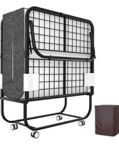 lot 6289 image: Karcog Folding Bed with Mattress, Rollaway Bed Storage Cover Included, Portable Foldable Guest Bed for Adults, Cot Size Fold up Bed with Memory Foam Mattress and Metal Frame on Wheels - 75 x 31