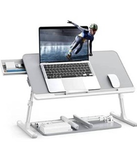 lot 6292 image: SAIJI Laptop Bed Tray Table,Laptop Lap Desk for Bed,Adjustable Foldable Stand with Storage Drawer for Couch Floor Eating,Working,Gaming,PVC Leather Non-Slip Desktop,Fit with 17 Laptop(Large,Grey)