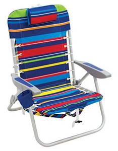 lot 6300 image: Rio Beach 4-Position Backpack Lace-Up Suspension Folding Beach Chair, Multi Stripe