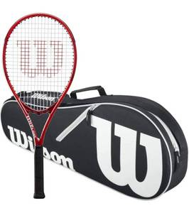 lot 4155 image: Wilson Federer Pro Staff Precision XL 110 Gloss Red Tennis Racquet in Grip Size 4 38 Bundled with a Black Advantage II Tennis Bag (Incredible Feel and Control)