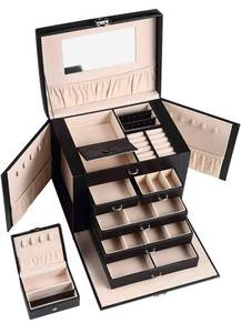 lot 4157 image: Casegrace jewelry Box 5 Layer Organizer Storage Mirror Display case with Lock Leather Large Capacity Portable Set