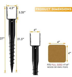lot 4172 image: Kdgarden Premium No Dig Ground Anchor Black U-Model Screw in Post Stake 27 Long Anchor Fits Full Sized 4x4 Posts, Great for Mailbox Posts and Fence Posts