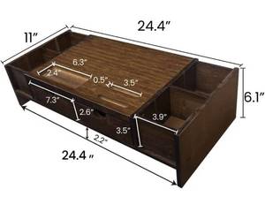 lot 4174 image: Crestlive Products Luxury Bamboo Computer Monitor Stand Riser with Adjustable Storage Organizer & Drawers Laptop Cellphone TV Printer Stand, Antique Brown