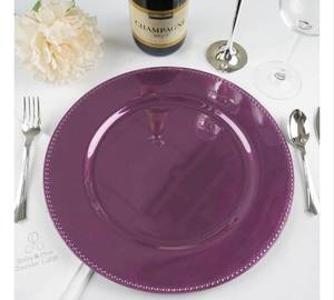 lot 4185 image: Tiger Chef Round Chargers for Dinner Plates - Charger Plates Eggplant Beaded - 13-inch Wedding Charger Plates (12 Pack)