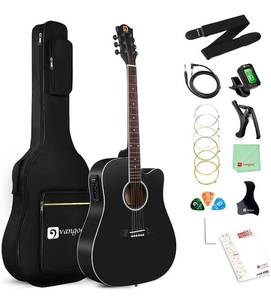 lot 4191 image: Brand new and retails for $103.95 Acoustic Electric Guitar, Full Size Cutaway Acoustic Guitar Bundle Guitarra Acustica with Pickup for Adults Teens Beginners, Matte Black, by Vangoa