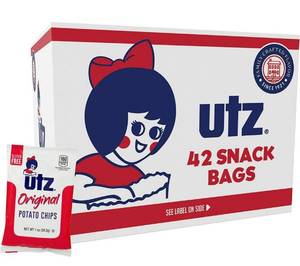 lot 4202 image: Utz Original 1 Oz Bags, 42 Count ����� Crispy Potato Chips Made from Fresh Potatoes, Crunchy Individual Snacks to Go, Cholesterol Free, Trans-Fat Free, Gluten Free Snacks, 42 Count (Pack of 1)
