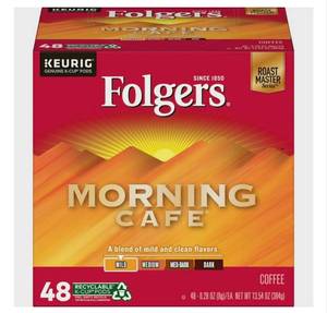 lot 4208 image: Folgers Morning Cafe, Light Roast Coffee, K-Cup Pods, 48-Count